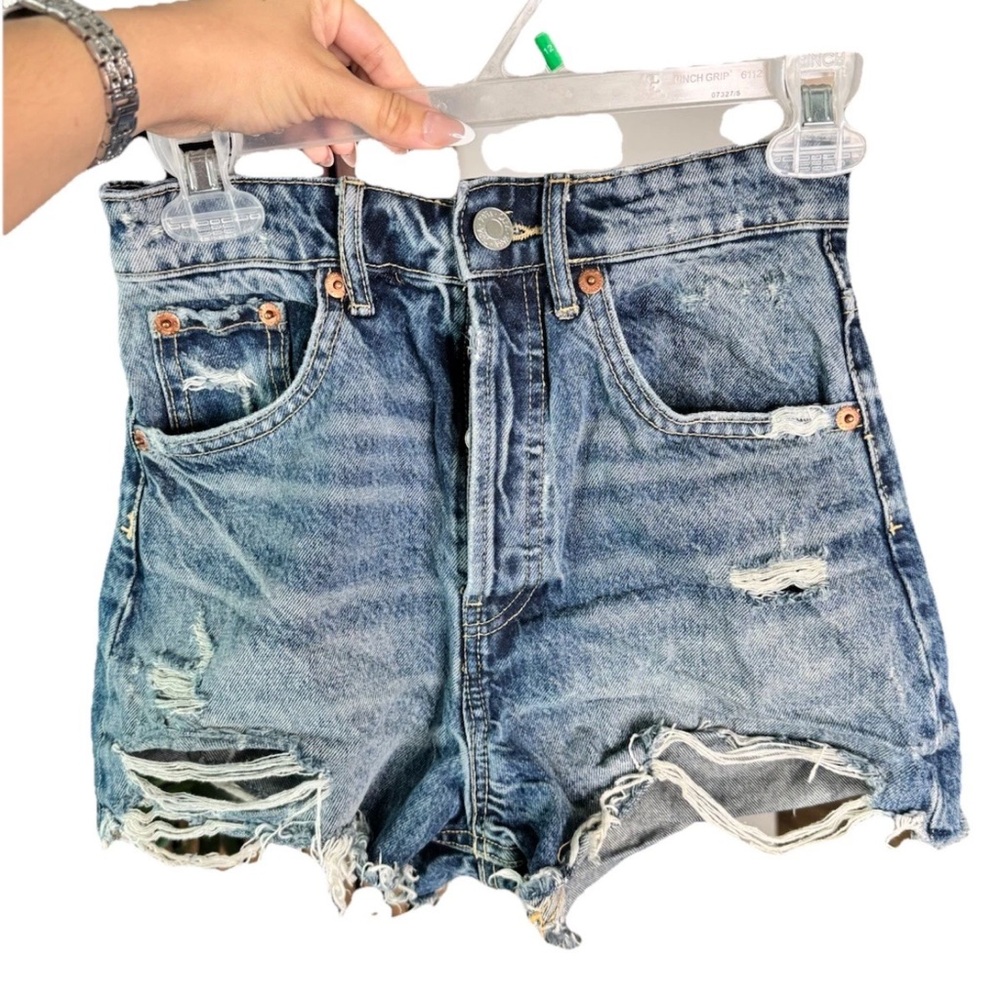Distressed Denim High-Waisted Shorts